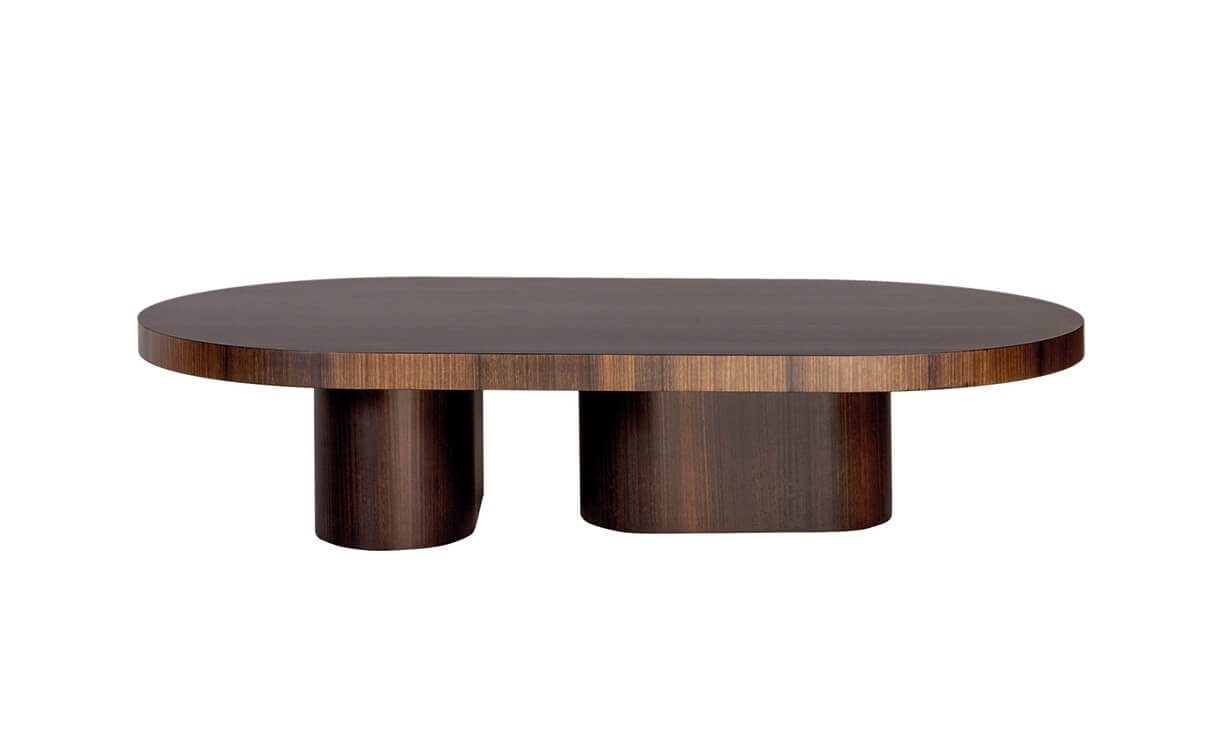 Hyper low table in smoked eucalyptus