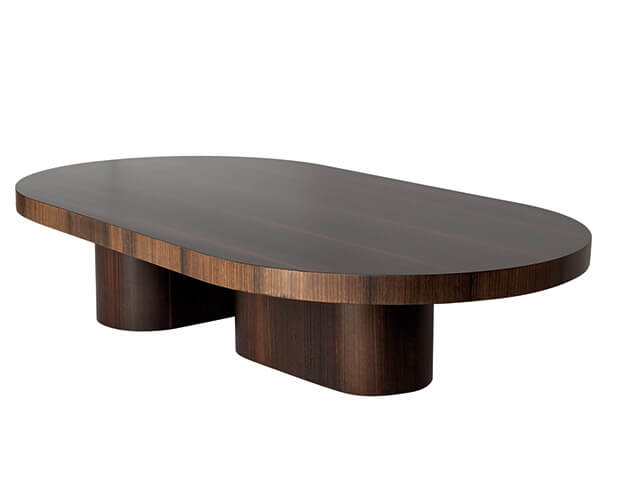 Hyper low table in smoked eucalyptus