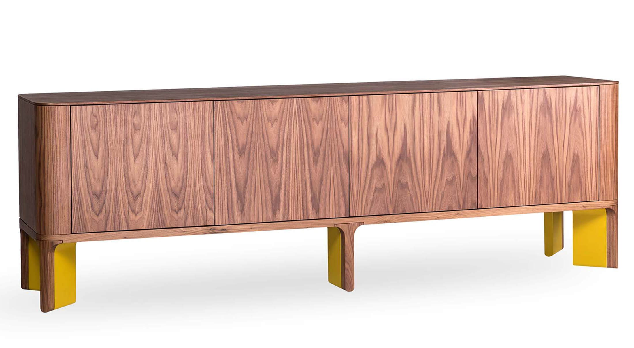 Acro-bat 003 sideboard in walnut and mustard yellow lacquer. al2