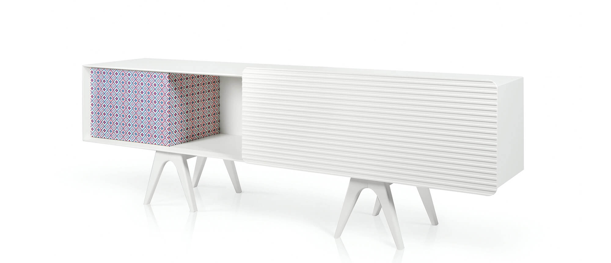 Bo-em B 003 sideboard in white lacquer and ethnic pattern. al2, art for living