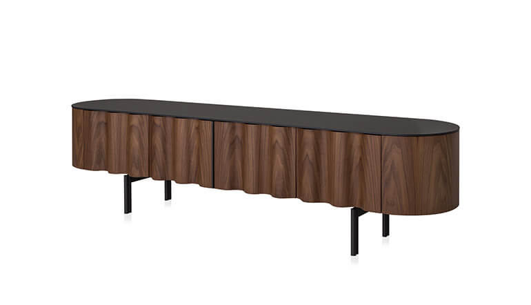 El-it 011 lowboard in walnut wood and black lacquered top. al2 art for living