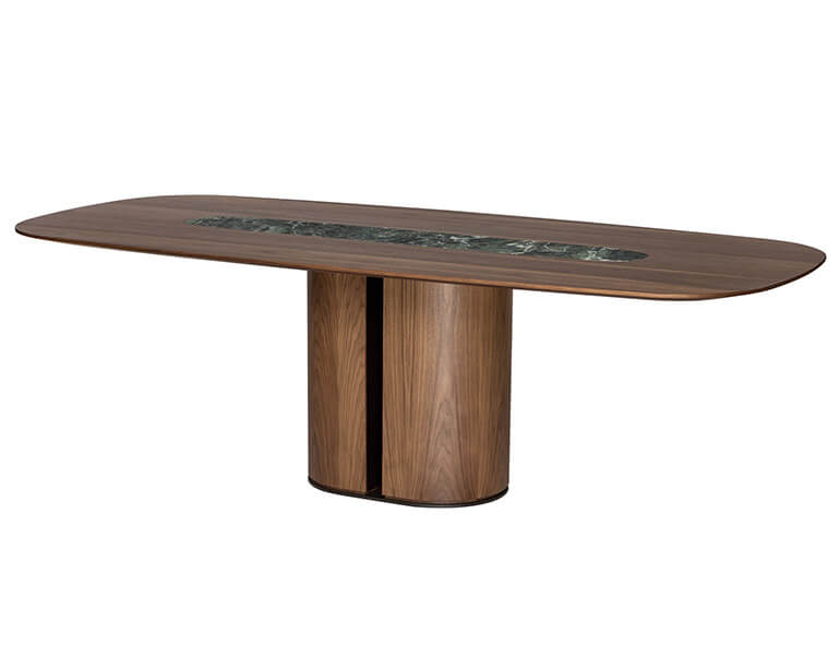 El-it dining table with top in wood and ceramic middle stripe
