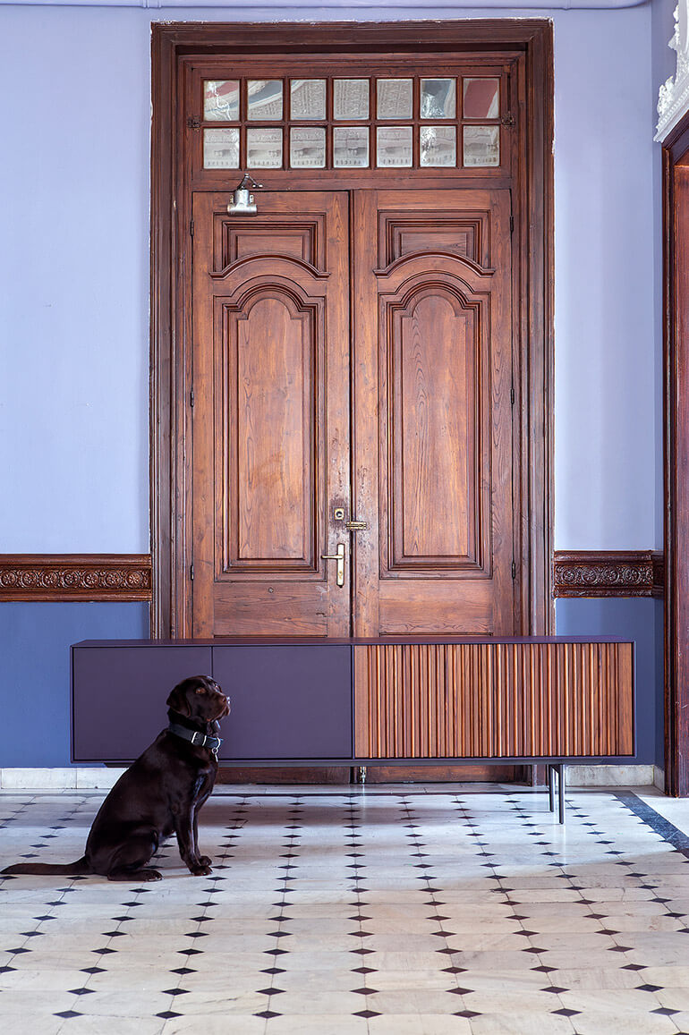 Ka-bera B 003 sideboard in aubergine lacquer and solid walnut doors. al2, art for living