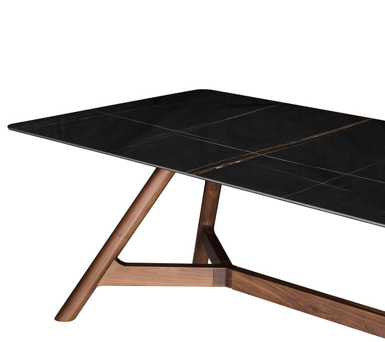 Kahal A cer 001 dining table in ceramic top and solid walnut base