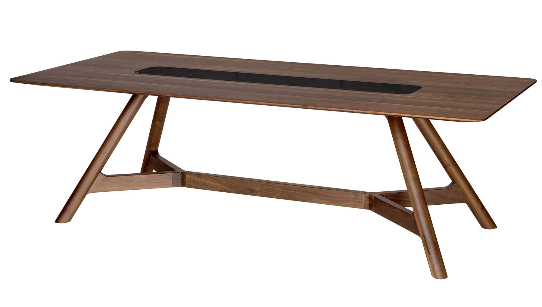 Kahal a wcer 001 dining table in walnut and ceramic stripe in the middle of the top