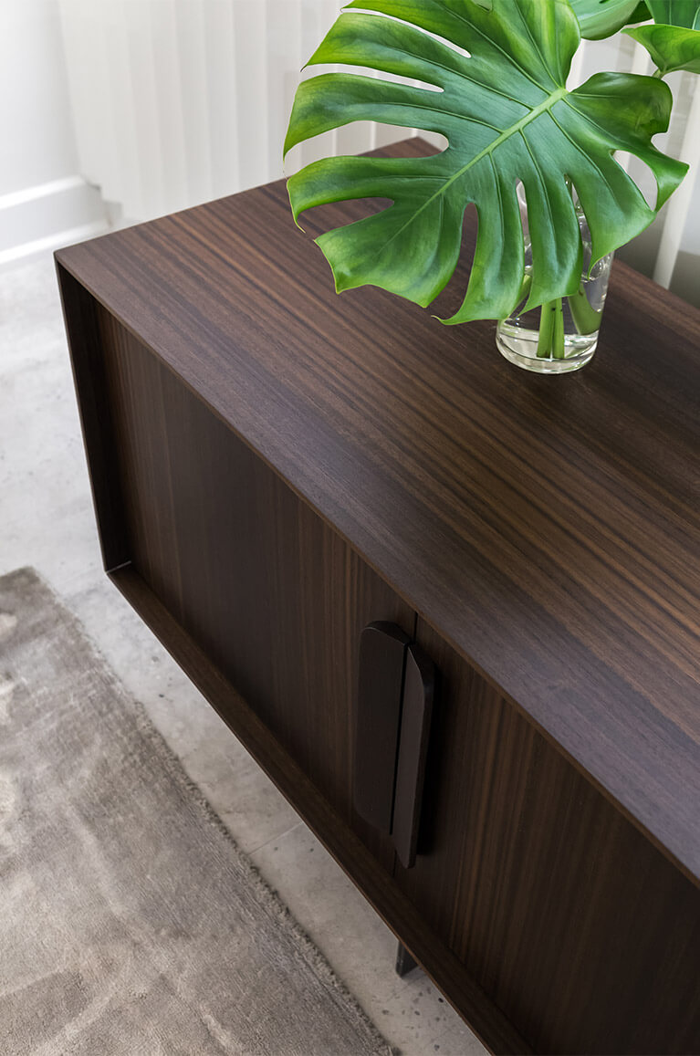 Detail of the mobius 003 sideboard in smoked eucalyptus. al2