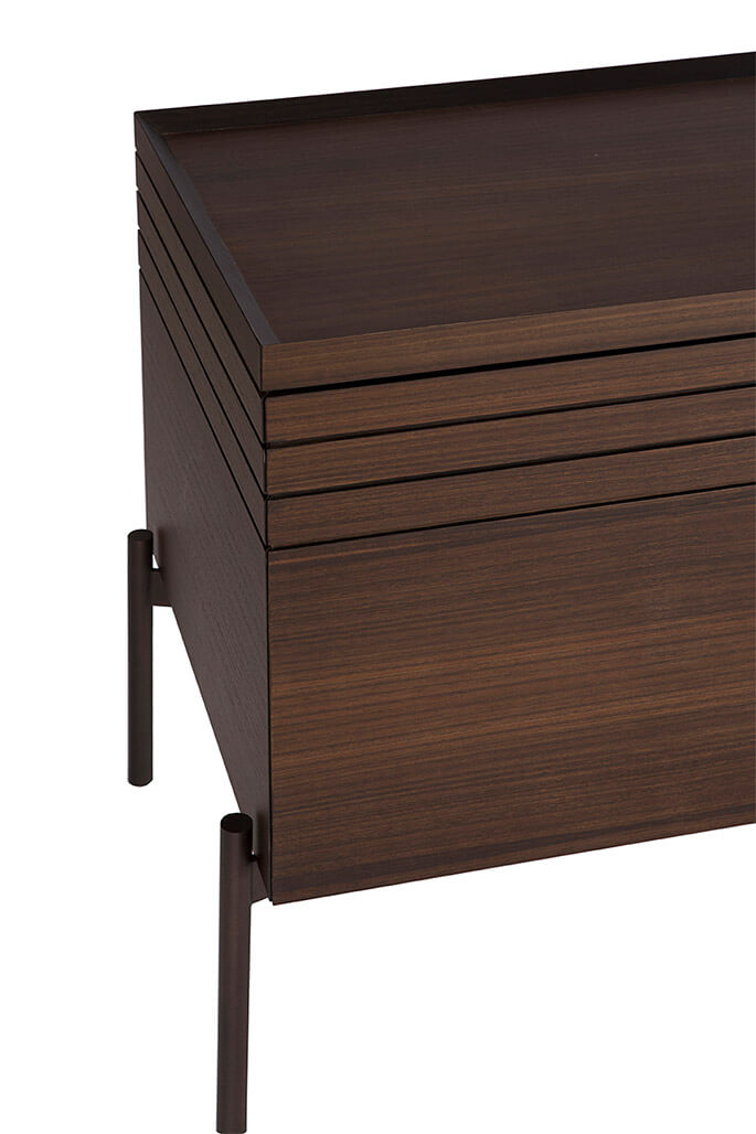 Detail of the o-rizon sideboard in smoked eucalyptus with no ceramic top. al2, art for living