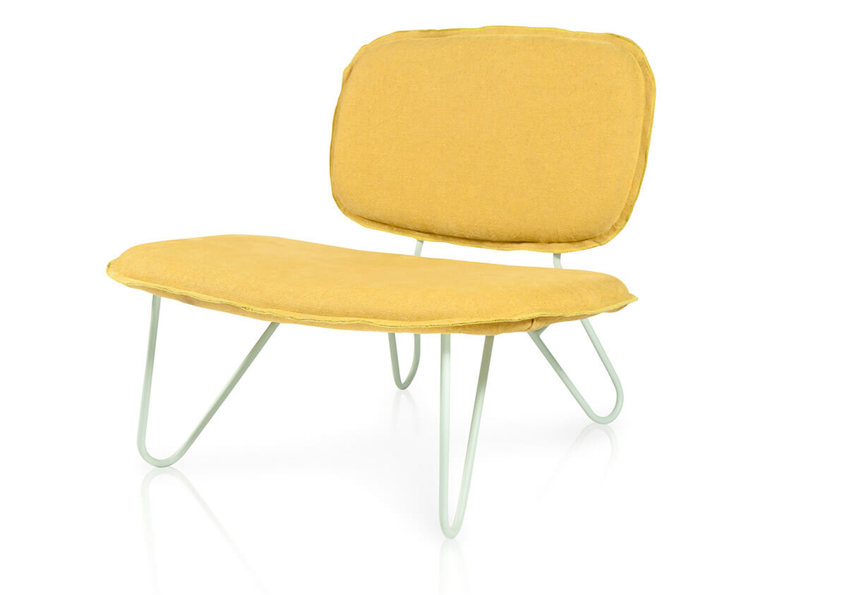 Vin chair in yellow fabric and mint metal colour
