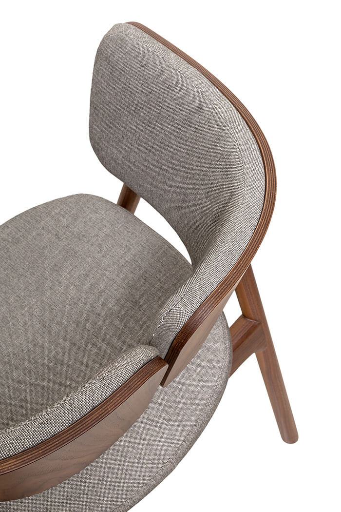Wood-oo 012 chair in grey fabric and walnut wood