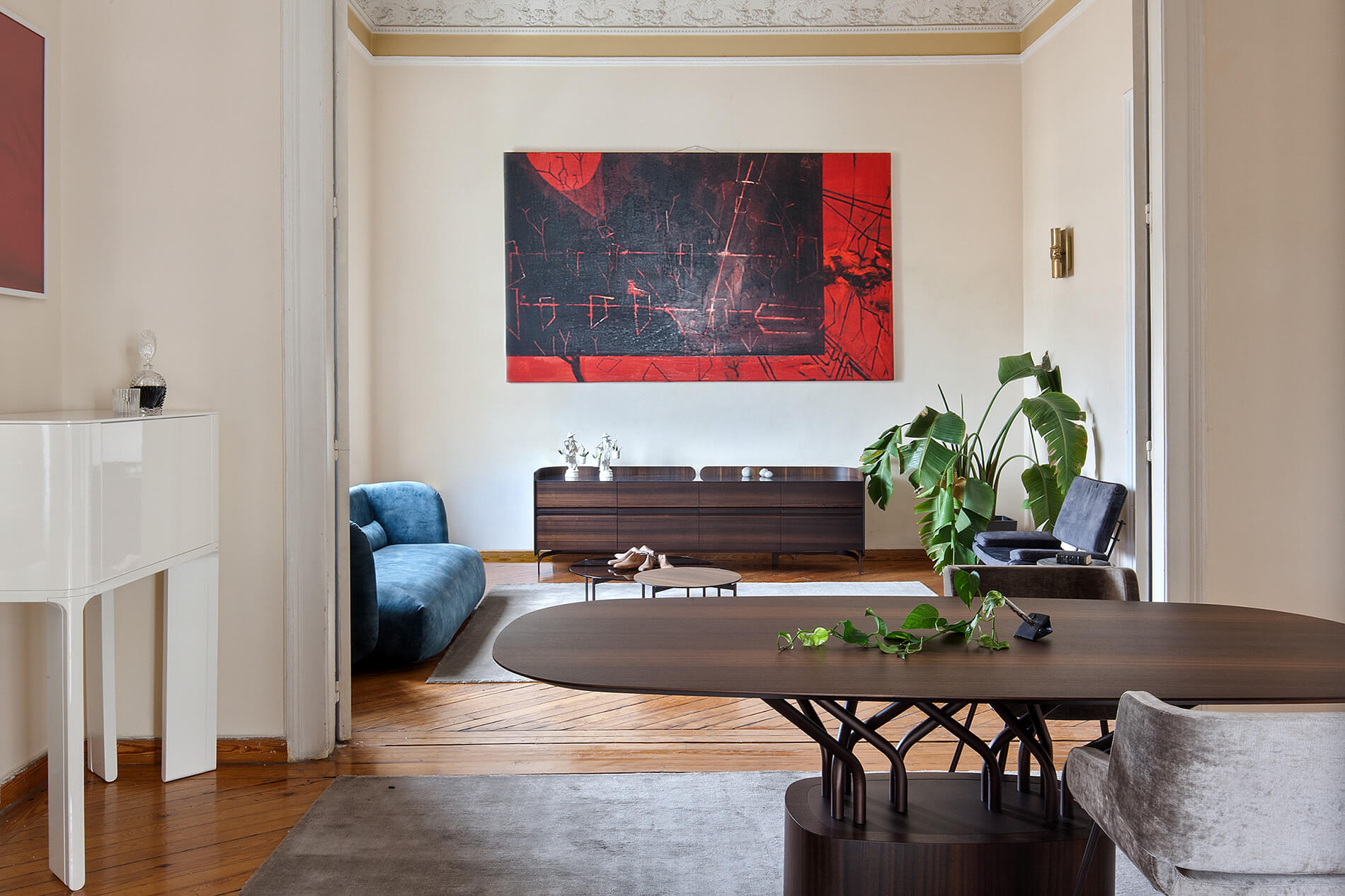 Wood-oo table and sideboard in smoked eucalyptus. al2, art for living