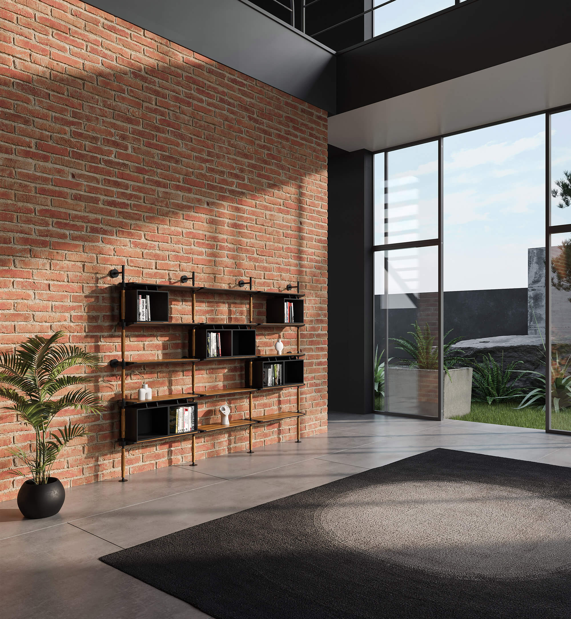 Doric bookcase in walnut and lacquer